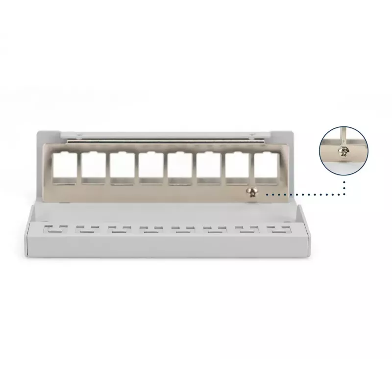 Patch panel DIGITUS de secretária modular em branco, blindado, 8 portas, aço, cinzento, montagem na parede