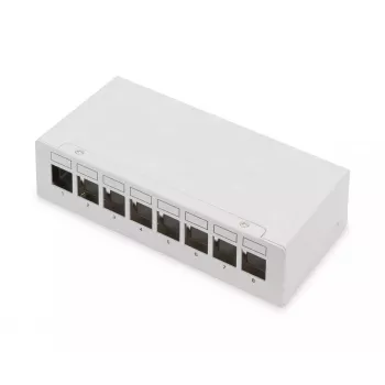 Patch panel DIGITUS de secretária modular em branco, blindado, 8 portas, aço, cinzento, montagem na parede