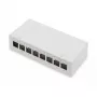 Patch panel DIGITUS de secretária modular em branco, blindado, 8 portas, aço, cinzento, montagem na parede