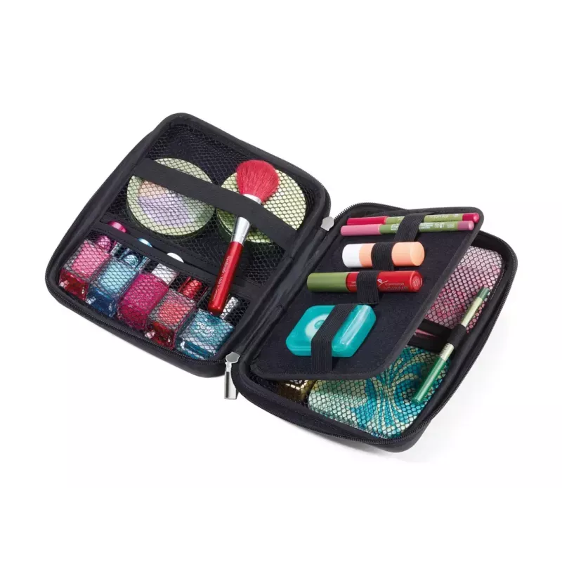 Estojo de maquilhagem/manicure TROIKA CBO11/BK preto pele veludo 160x220x50mm