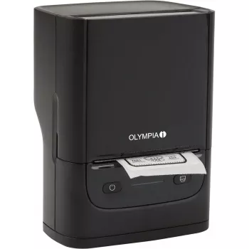 Impressora de etiquetas Olympia PM 220 preta design compacto, modelo 6302
