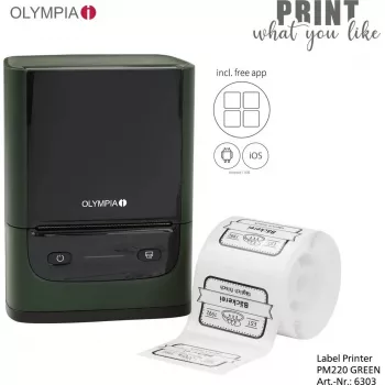 Impressora de etiquetas Olympia PM 220 verde — impressora de etiquetas de secretária compacta, modelo PM 220 (verde)
