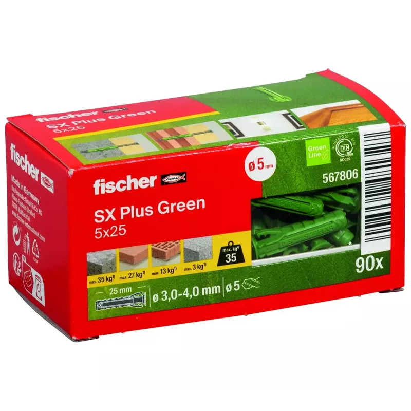 Bucha de ancoragem Fischer SX Plus verde 25 mm 90 unid.