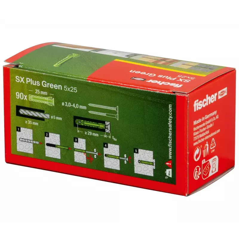 Bucha de ancoragem Fischer SX Plus verde 25 mm 90 unid.