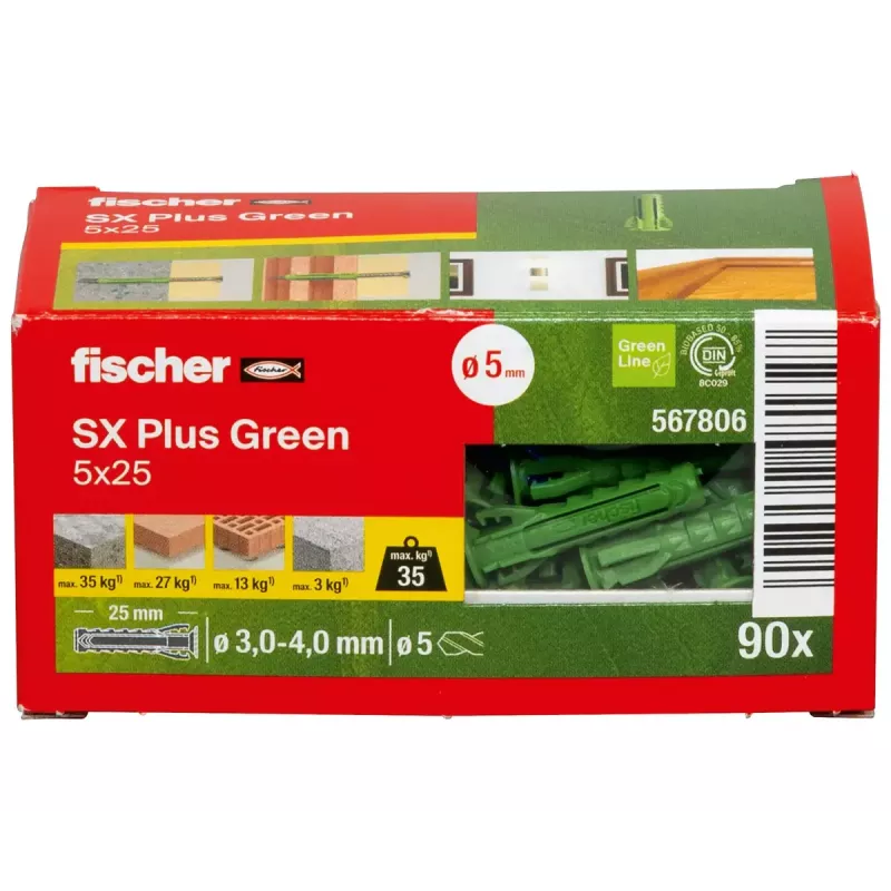 Bucha de ancoragem Fischer SX Plus verde 25 mm 90 unid.