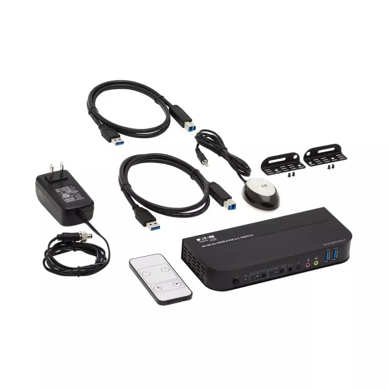 Comutador KVM 2 portas HDMI/USB Tripp Lite B005-HUA2-K — 4K 60 Hz, HDR, HDCP 2.2, IR, partilha USB, cabo de 1,2 m