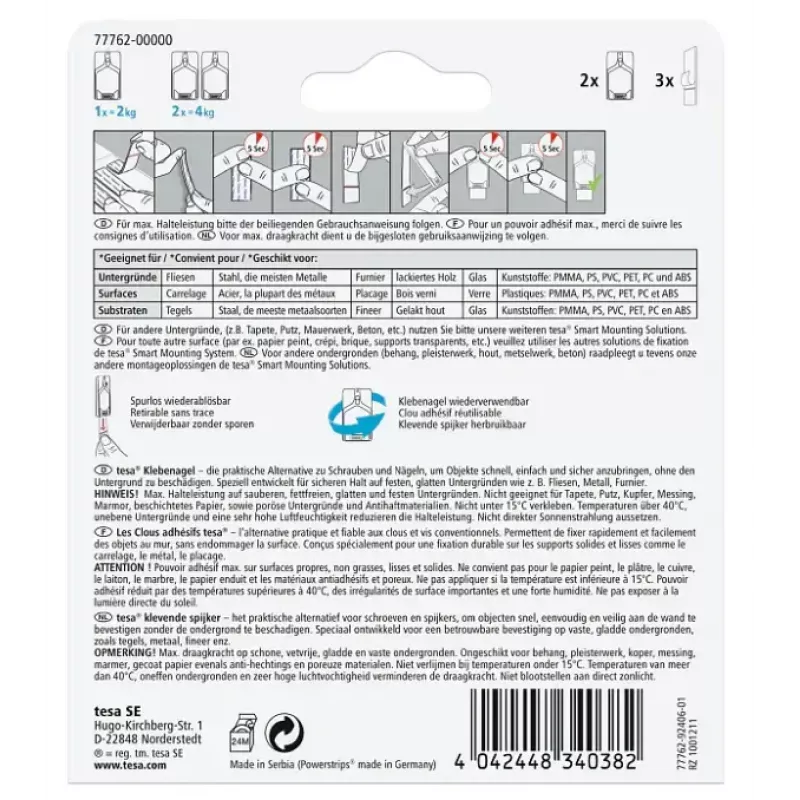 Crochet interior universal Tesa 77762-00000-01 – branco, pack de 2