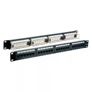 Patchpanel EFB Elektronik 37585.1, 24 portas RJ-45, 1HE rack, 5000 Mbit/s, contactos dourados, preto