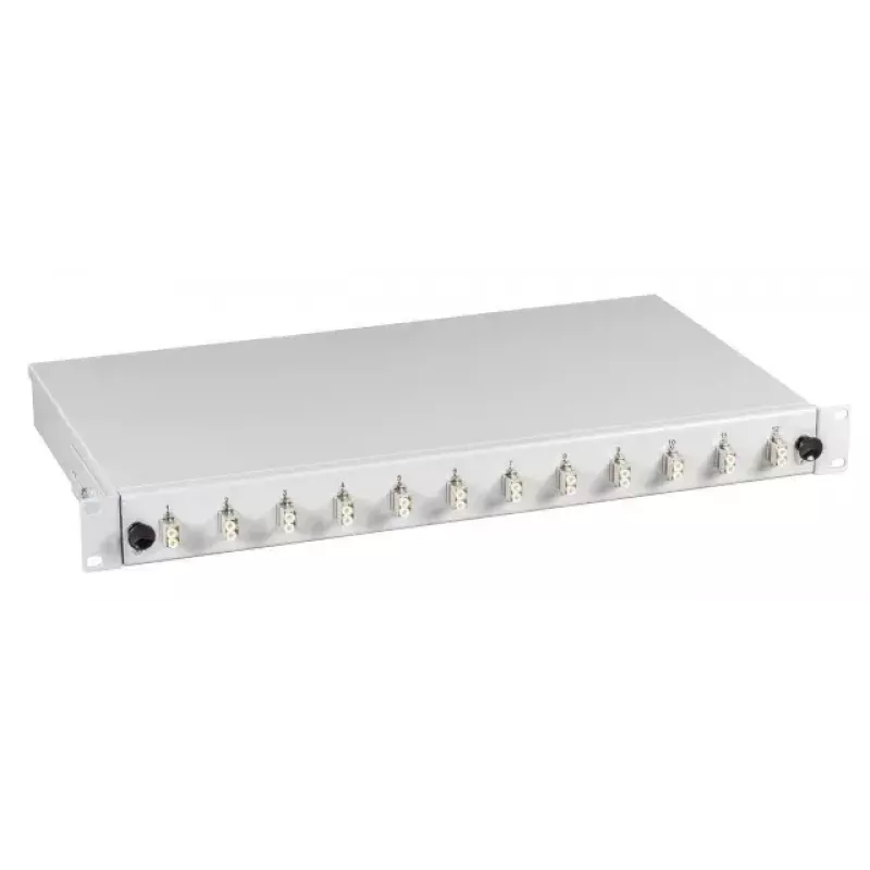 Patch panel EFB Elektronik BA71901.12OM4 – 12 portas LC, OM4, cinzento, 483×44,5×244 mm