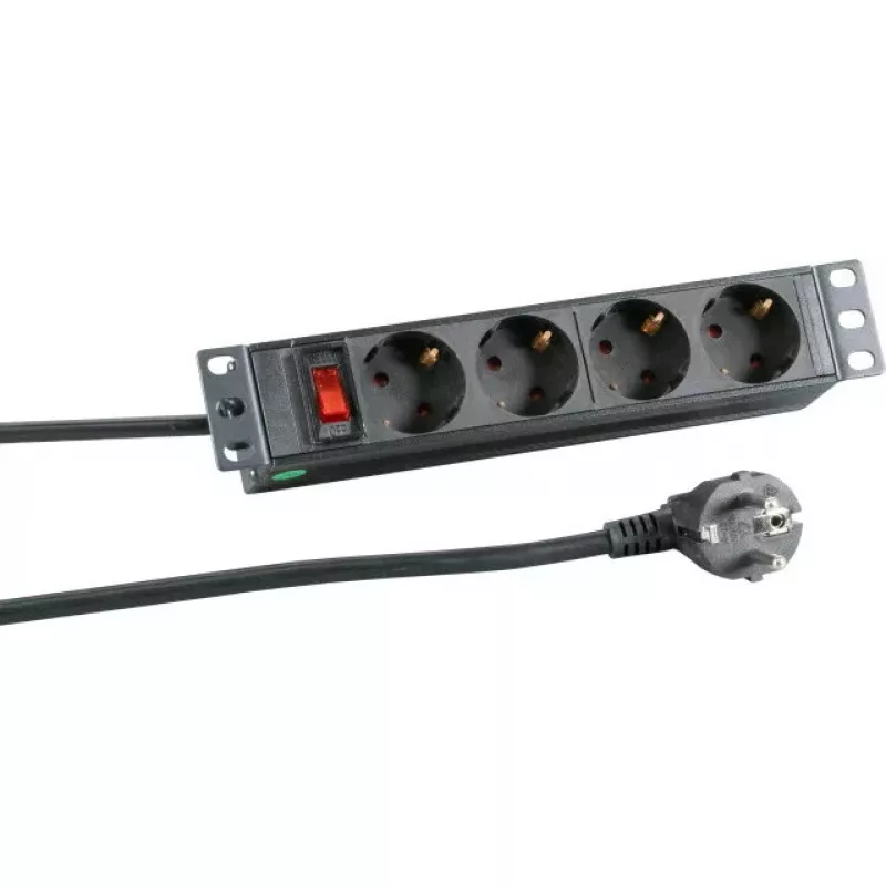 EFB régua de tomadas de 10 polegadas 1U 4x CEE 7/3 com interruptor, em perfil de alumínio, preta