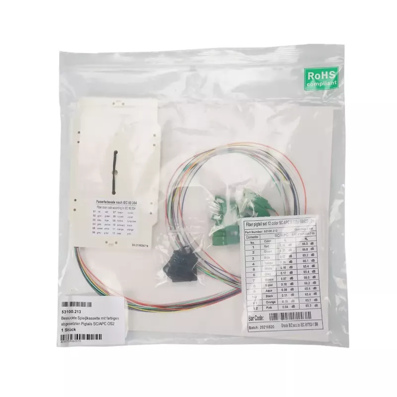 EFB Elektronik 53100.211 Cassete de emenda equipada com pigtails SC OS2 coloridos, 0,8 m