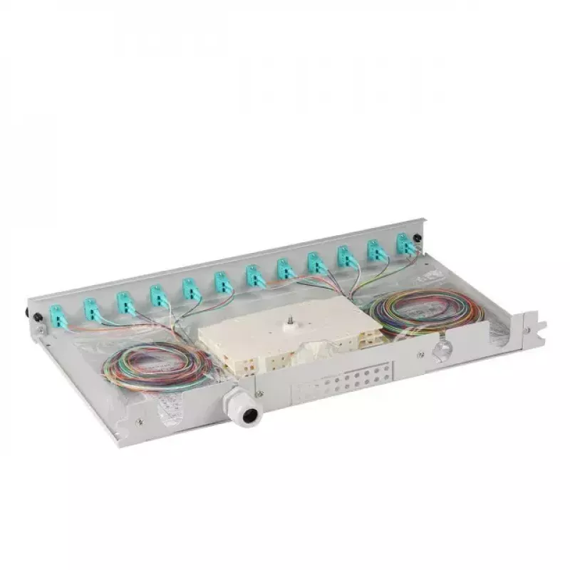 EFB Elektronik B71901L12OM3 Caixa de emenda de fibra, LC 50/125 µm OM3, 12 pigtails/6 acopladores, 19 polegadas, extraível
