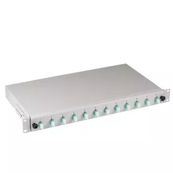EFB Elektronik B71901L12OM3 Caixa de emenda de fibra, LC 50/125 µm OM3, 12 pigtails/6 acopladores, 19 polegadas, extraível