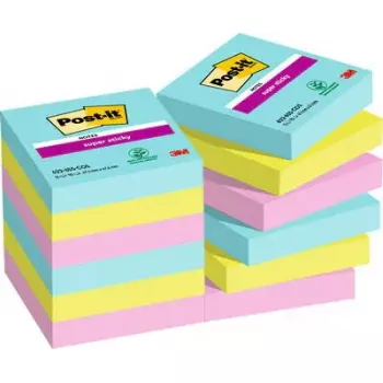 Papel de notas autocolante Post-It 3M 622-12SS-COS, quadrado 47,6×47,6 mm, 90 folhas, azul/verde/rosa