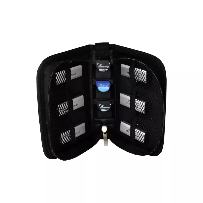 Estojo para cartões de memória MediaRange BOX98 para 3 cartões nylon preto
