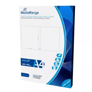 Encartes para caixa de Blu-ray MediaRange MRINK123, 265 x 149 mm, 130 g/m², branco mate, 50 folhas