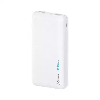 Powerbank XLAYER 217286 — 20000 mAh LiPo, 2× USB-A, 1× USB-C, branco
