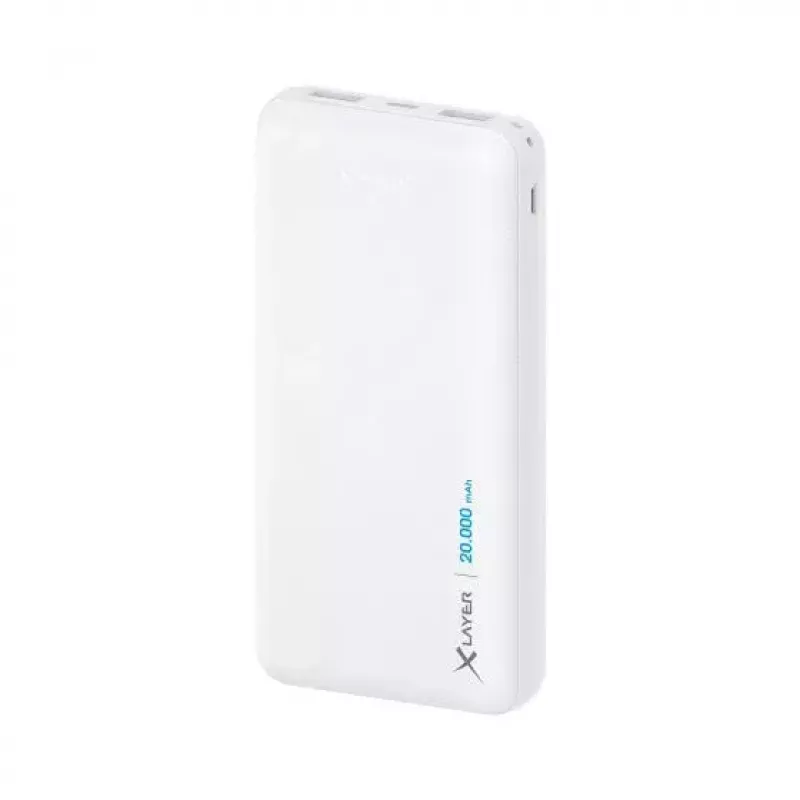 Powerbank XLAYER 217286 — 20000 mAh LiPo, 2× USB-A, 1× USB-C, branco