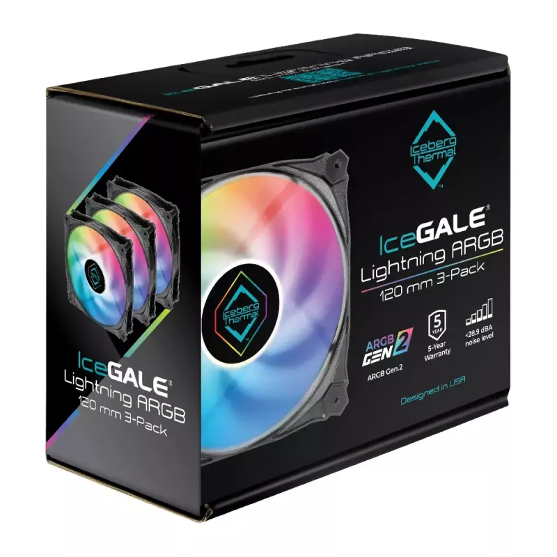 Ventoinha Iceberg Thermal IceGALE Lightning ARGB 12 cm preto 3 unid.