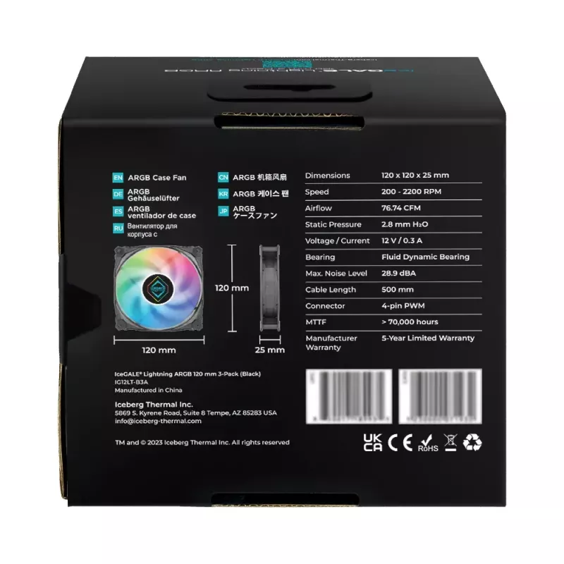 Ventoinha Iceberg Thermal IceGALE Lightning ARGB 12 cm preto 3 unid.
