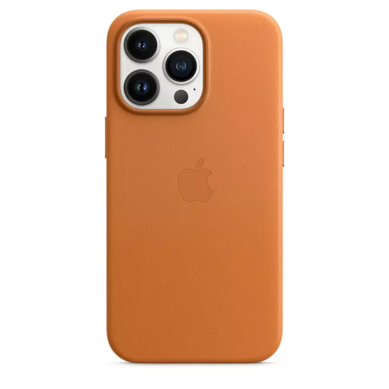 Capa MagSafe em pele para iPhone 13 Pro da Apple — castanho/dourado, para 6,1 polegadas