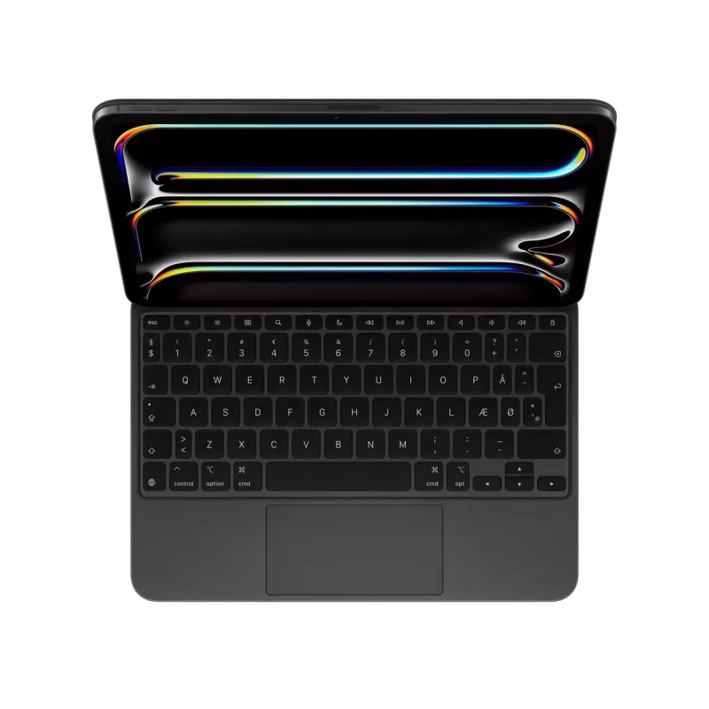 Teclado Apple Magic QWERTY dinamarquês preto sem fios com trackpad para iPad Pro 11