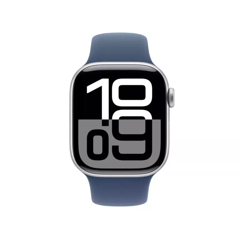 Smartwatch Apple Watch Series 10 GPS 42 mm caixa de alumínio prateado pulseira desportiva Jeans azul M/L