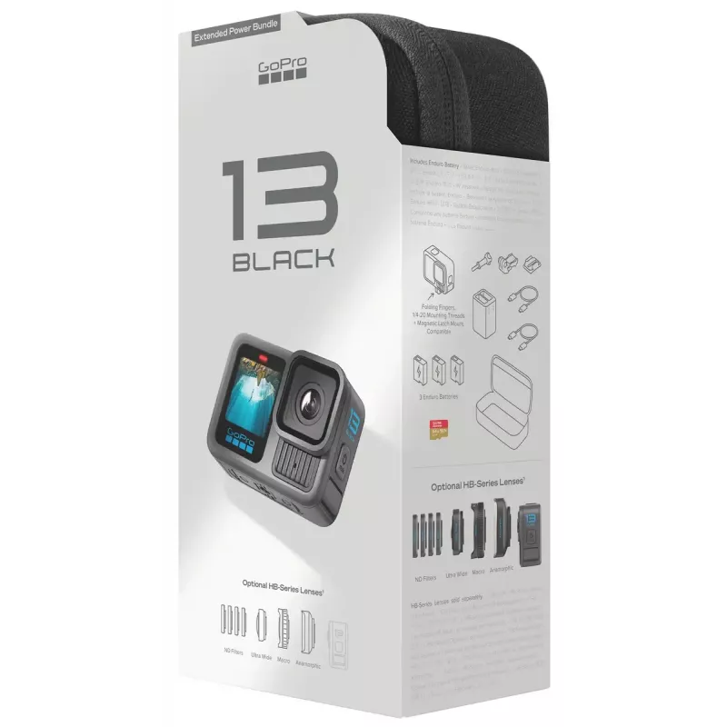 Action cam GoPro HERO13 Black Power Bundle — 5.3K Ultra HD, 240 fps, 27,6 MP, campo de visão de 177°
