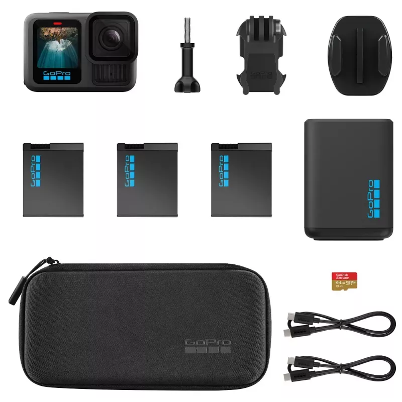 Action cam GoPro HERO13 Black Power Bundle — 5.3K Ultra HD, 240 fps, 27,6 MP, campo de visão de 177°