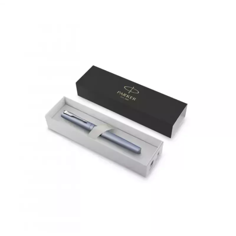 Caneta esferográfica Parker Vector XL azul prateada aço inoxidável
