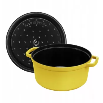 Assadeira redonda de ferro fundido, La Cocotte 26 cm, Staub, amarelo-limão – panela de estufar esmaltada, resistente ao forno