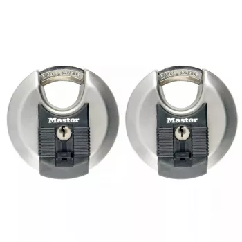 Cadeado Discus MASTER LOCK 70 mm aço inoxidável chave igual pack de 2