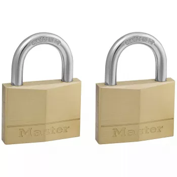 Cadeado MASTERLOCK 50 mm corpo maciço em latão, pack de 2, arco cilíndrico