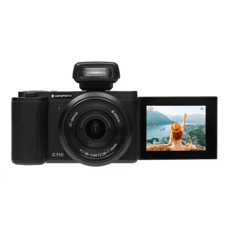 Câmara compacta AgfaPhoto Realishot C110 – 24 MP, 1/3,06 polegadas CMOS, zoom ótico 3x, 4K, WLAN, ecrã tátil 2,8 polegadas, preta