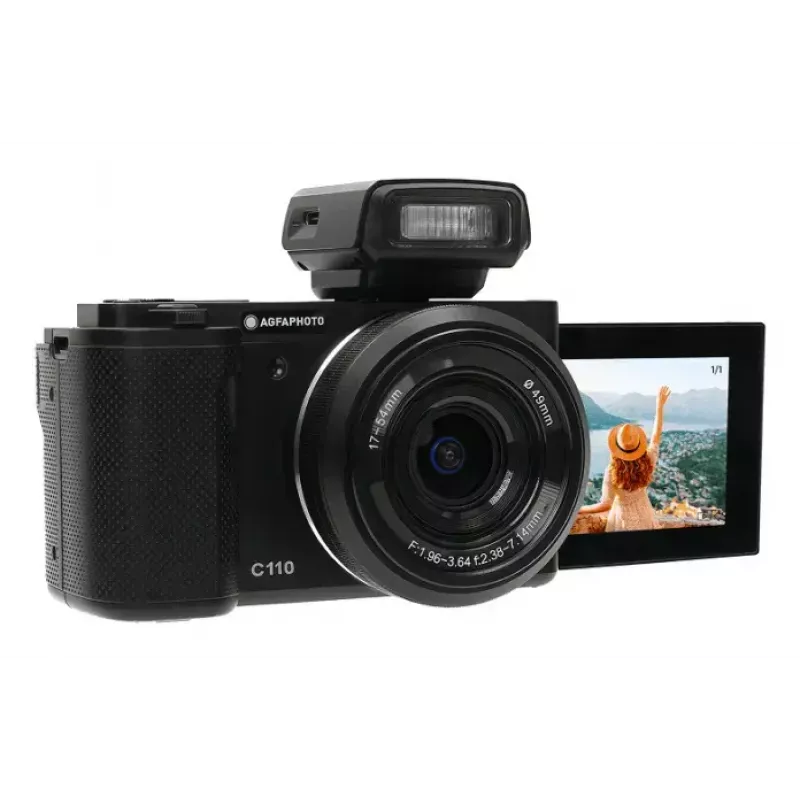 Câmara compacta AgfaPhoto Realishot C110 – 24 MP, 1/3,06 polegadas CMOS, zoom ótico 3x, 4K, WLAN, ecrã tátil 2,8 polegadas, preta