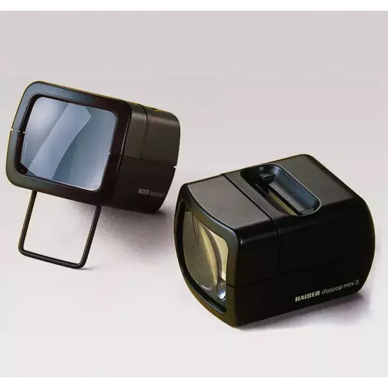 Projetor de diapositivos KAISER 2010 — ampliação compacta 3x, 75×105×60 mm, pilha 1,5 V