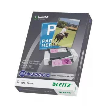 Películas de plastificação LEITZ iLAM UDT 222 × 309 mm brilhante transparente, EVA/PET, 100 unid.
