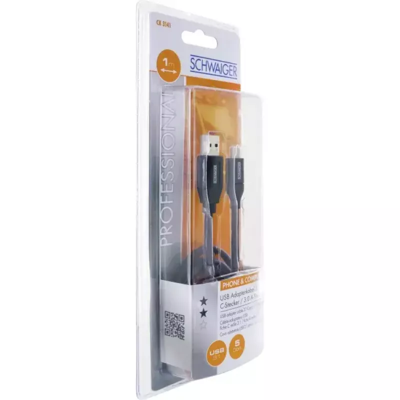 Cabo USB Schwaiger CK 3141 USB 3.2 Gen 1 1m USB A USB C preto