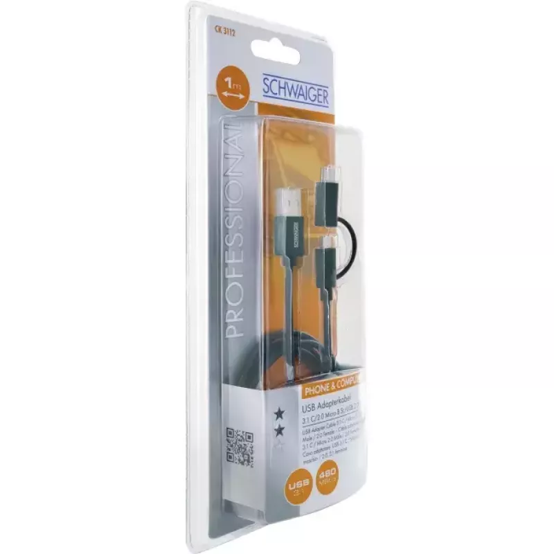 Cabo USB Schwaiger CK 3112 USB 2.0 1m USB A Micro-USB B preto