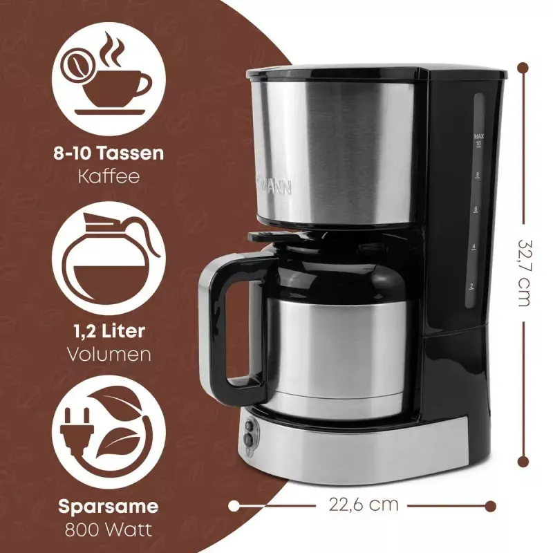 Máquina de café de filtro BOMANN KA6066CB depósito de água 1,2 l, 10 chávenas, preto e aço inoxidável