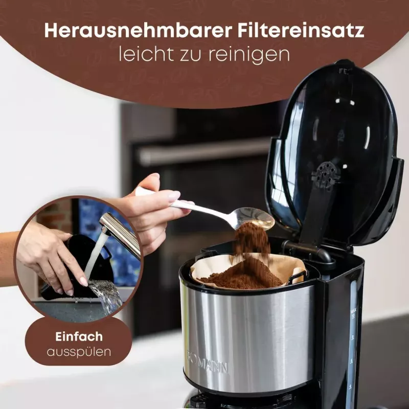 Máquina de café de filtro BOMANN KA6066CB depósito de água 1,2 l, 10 chávenas, preto e aço inoxidável