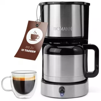 Máquina de café de filtro BOMANN KA6066CB depósito de água 1,2 l, 10 chávenas, preto e aço inoxidável