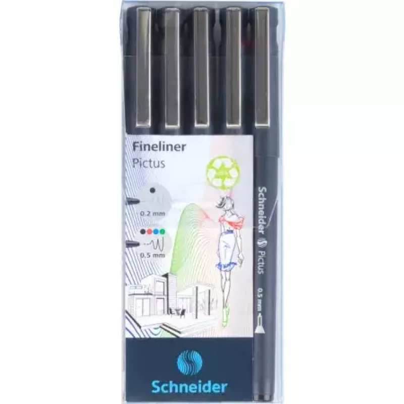 Fineliner Schneider Schreibgeräte Pictus preto azul verde vermelho 5 unid.