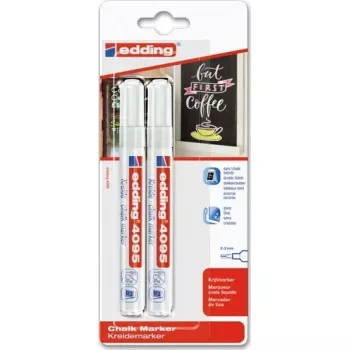 Marcador de giz Edding 2 4095 White — marcador de giz líquido recarregável, tinta branca, ponta redonda fina