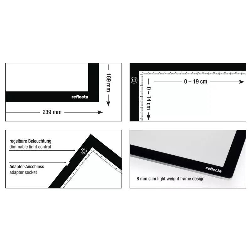 Moldura individual Reflecta LED Light Pad A5 super fina preta 19x14 cm
