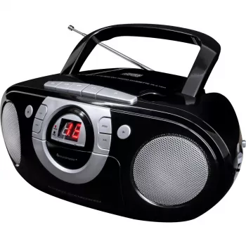 Sistema estéreo portátil Soundmaster SCD5100SW — sintonizador FM analógico 87,5–108 MHz, leitor de CD/MP3, 1 W RMS, ecrã LED, preto