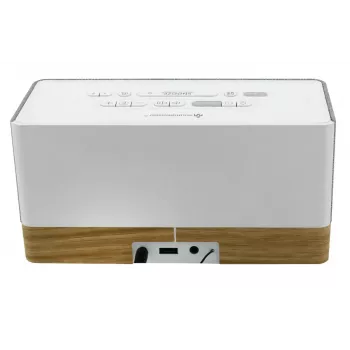 Rádio despertador Soundmaster UR630WE – FM/PLL/FM, 6 W RMS, cinzento/branco, alimentação por CA e pilhas AAA