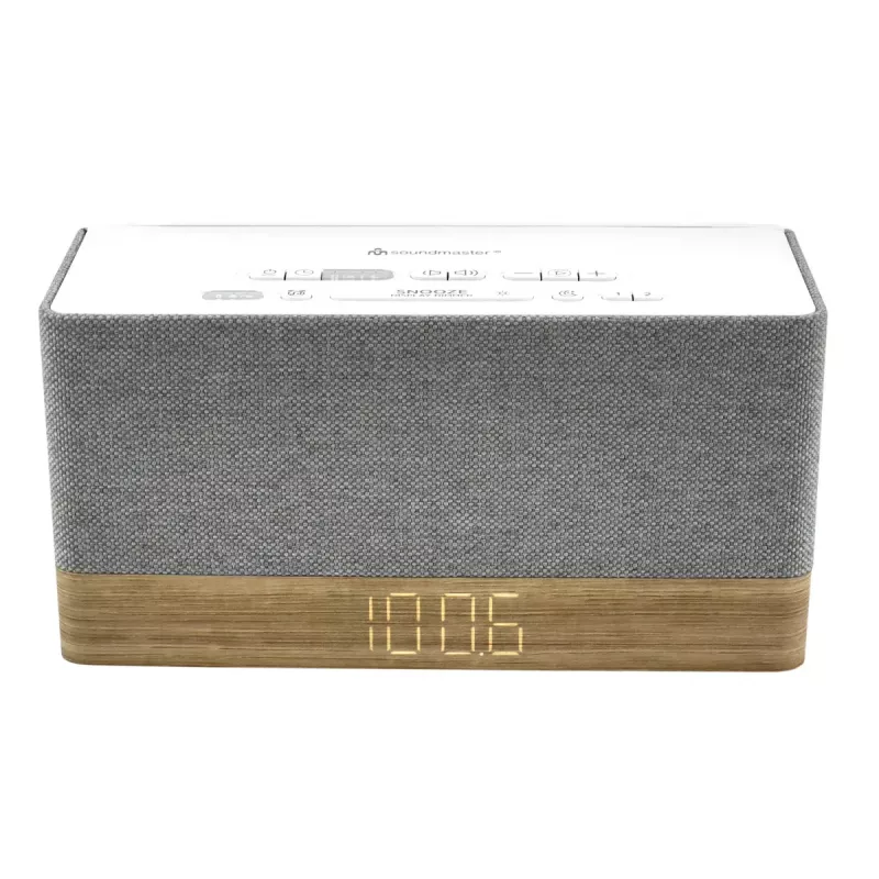 Rádio despertador Soundmaster UR630WE – FM/PLL/FM, 6 W RMS, cinzento/branco, alimentação por CA e pilhas AAA