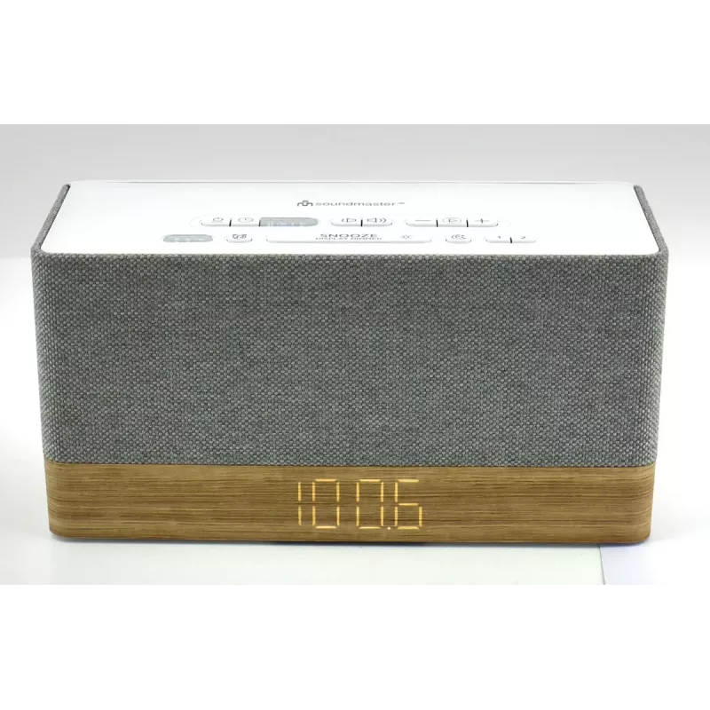 Rádio despertador Soundmaster UR630WE – FM/PLL/FM, 6 W RMS, cinzento/branco, alimentação por CA e pilhas AAA