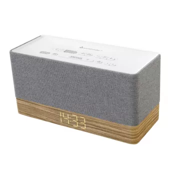 Rádio despertador Soundmaster UR630WE – FM/PLL/FM, 6 W RMS, cinzento/branco, alimentação por CA e pilhas AAA